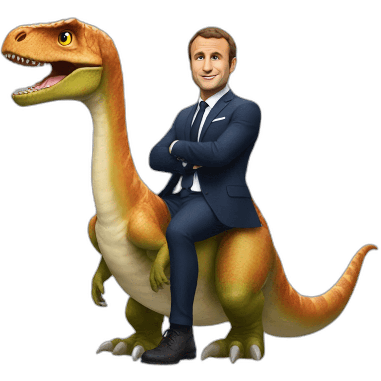 Macron sur un dinosaure emoji