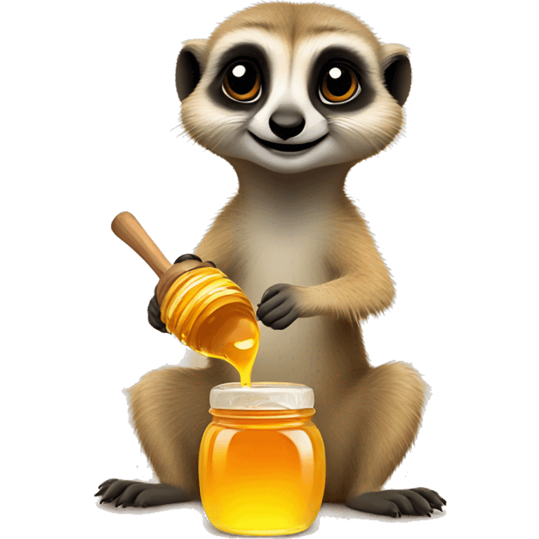 Cute meerkat eating honey with honey jar emoji