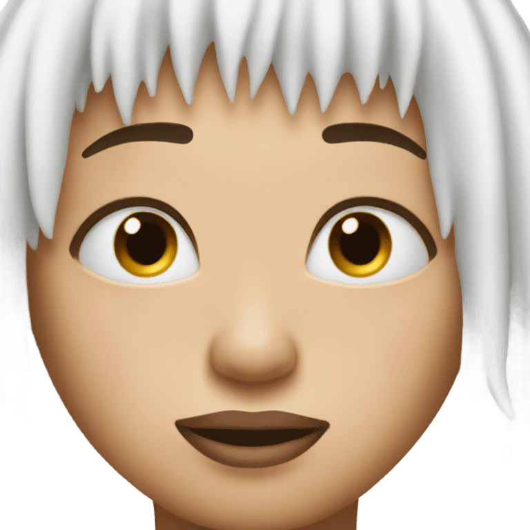 Aesthetic emoji of an emoji like this🥹 with nails like this💅 Only with white fringe and long eyelashes emoji