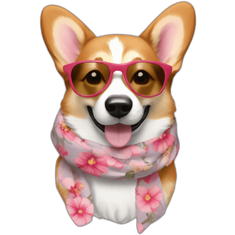 corgi with sunglasses and flower scarf emoji