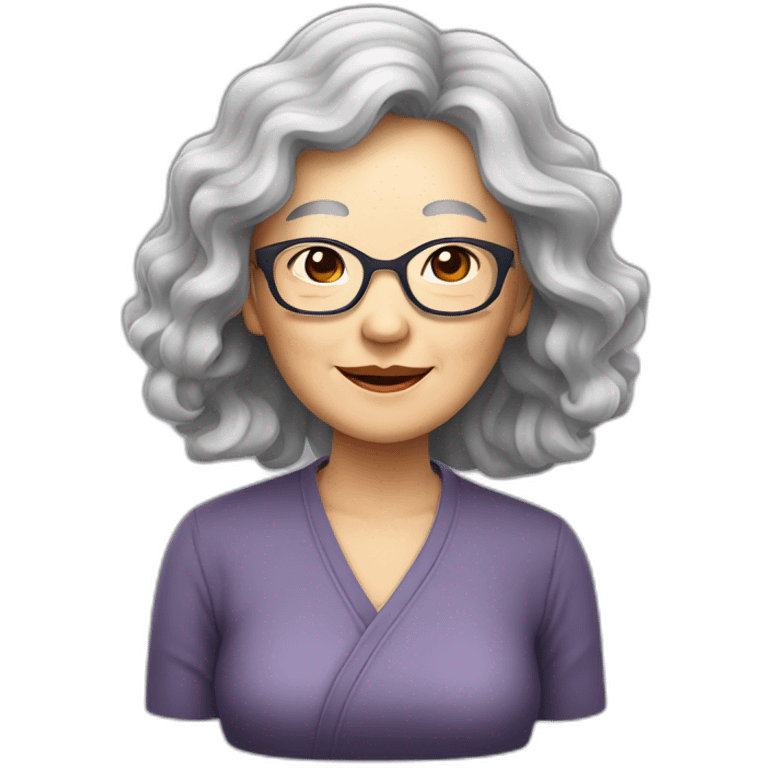 Chinese senior lady with long wavy hair wear colour top wear glasses emoji