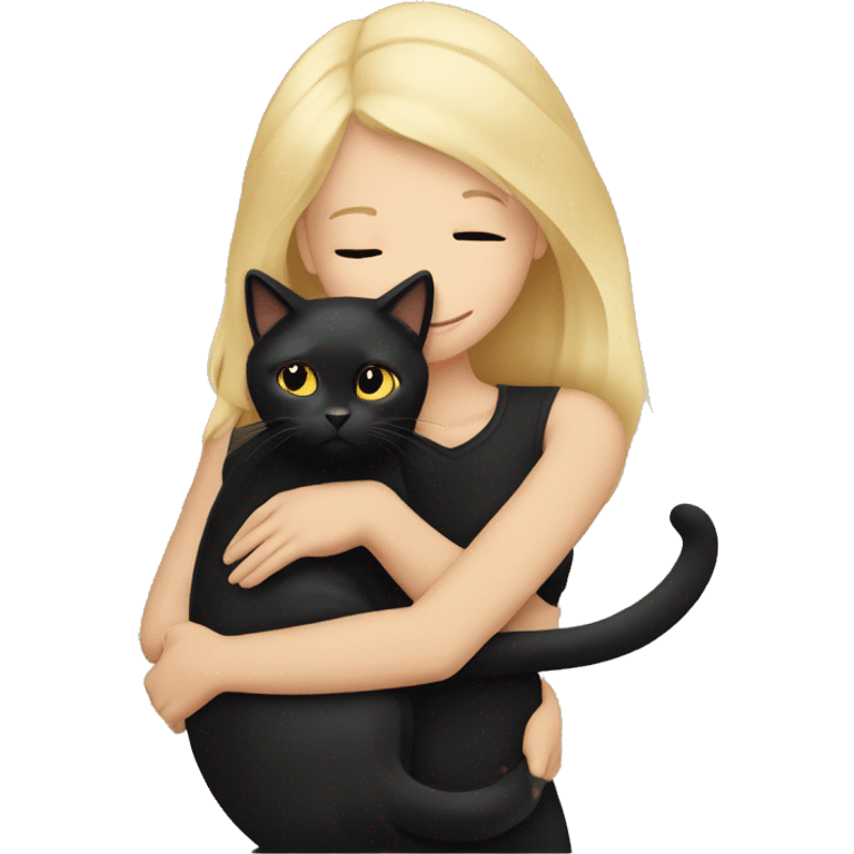 Blonde girl hugging black cat emoji