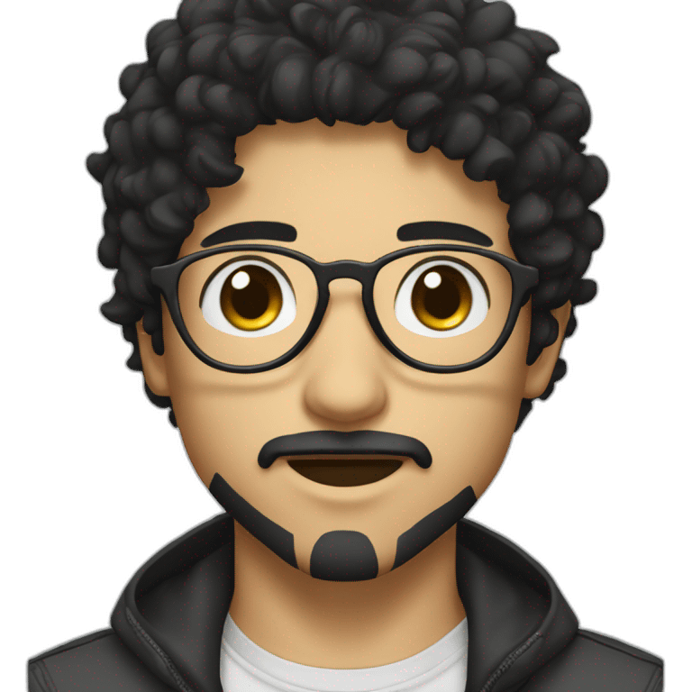 Manga face with aviator glasses, goatee, black hair emoji