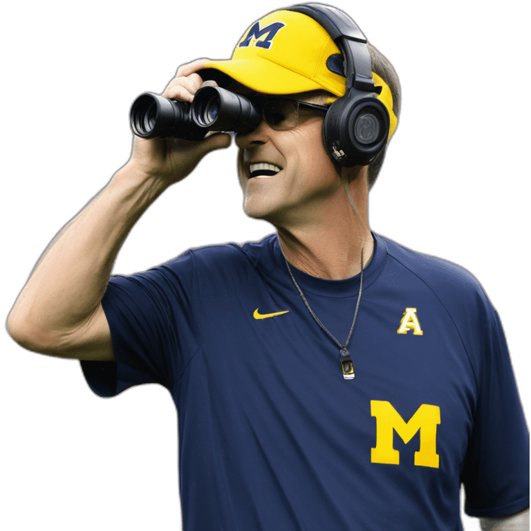 jim harbaugh with binocular michigan emoji