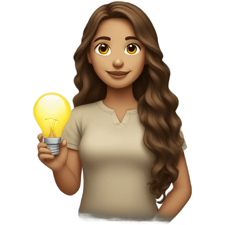 long wavy brown-hair white girl with bulb emoji