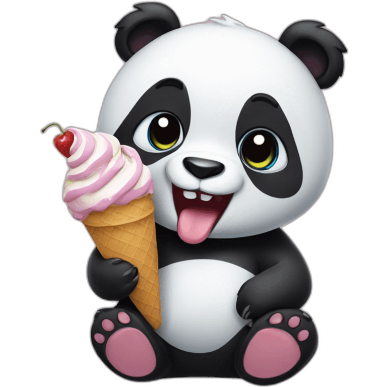 Panda eating ice cream with some tatoo emoji