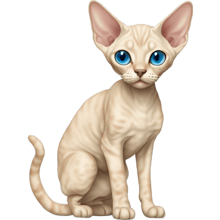 Beige Devon Rex Cat Full Body blue eyes  emoji