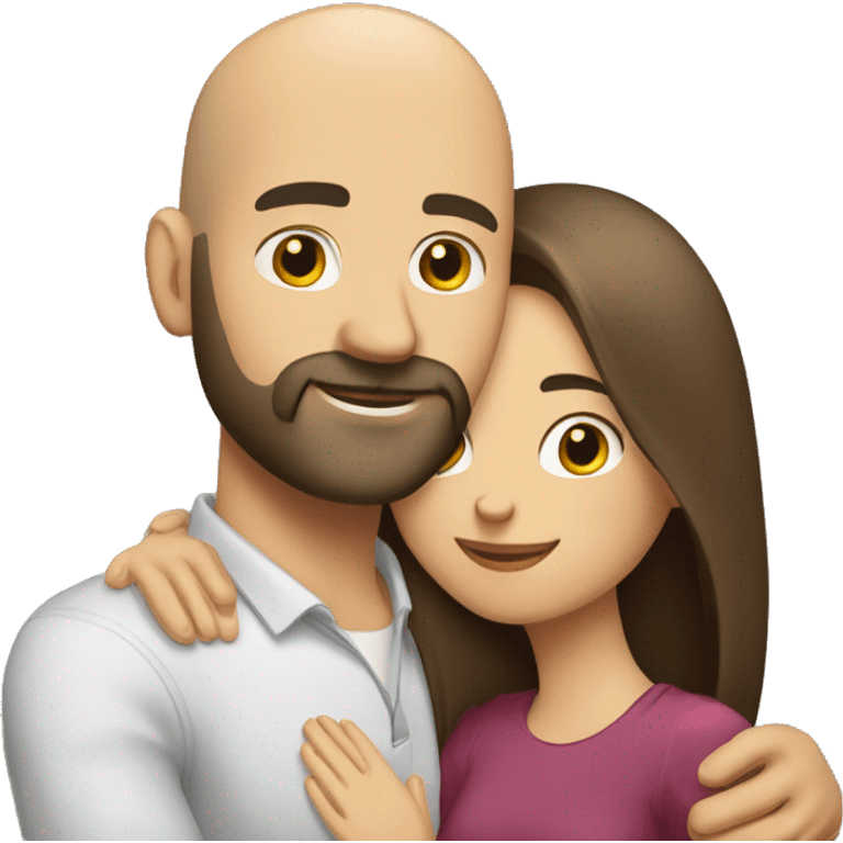 Bald man with a beard hugging his young brunette wife emoji