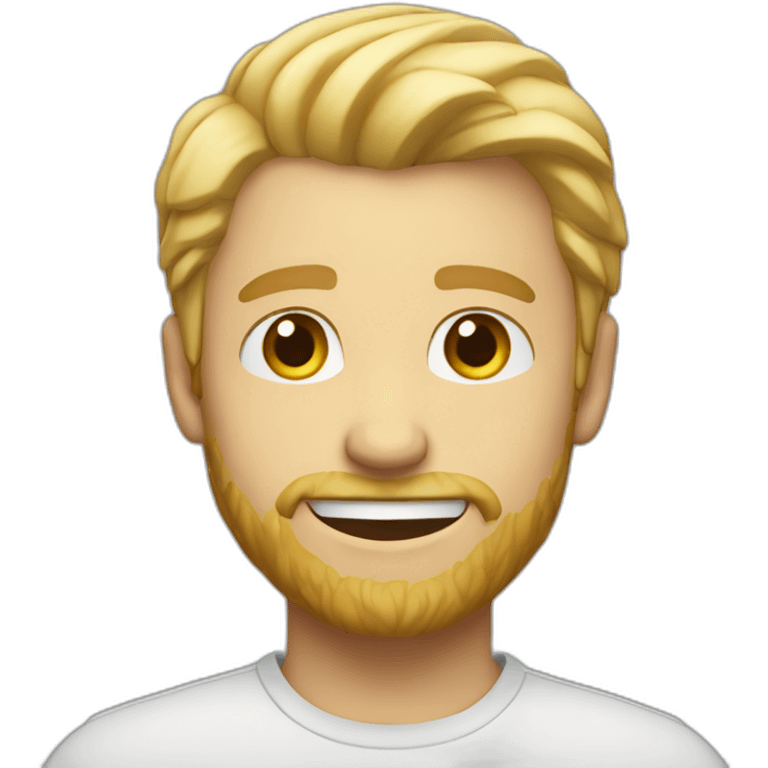 White guy with blond hair and light eyes with a small beard smiling emoji