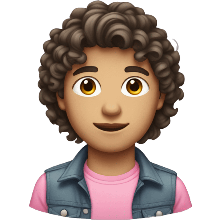 a teen boy with curly dark brown mullet hair with light toned skin in a pink skirt emoji