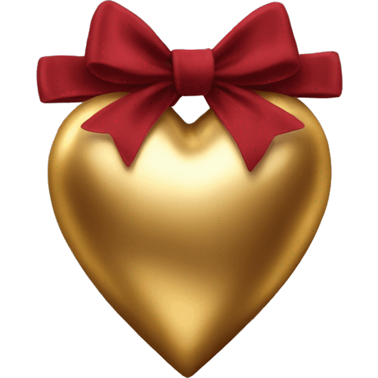 Metallic gold heart wrapped in a dark red bow emoji