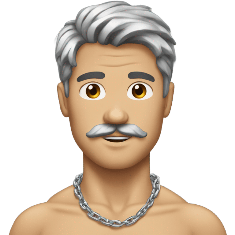 Mustache man brown hair silver chains shirtless emoji