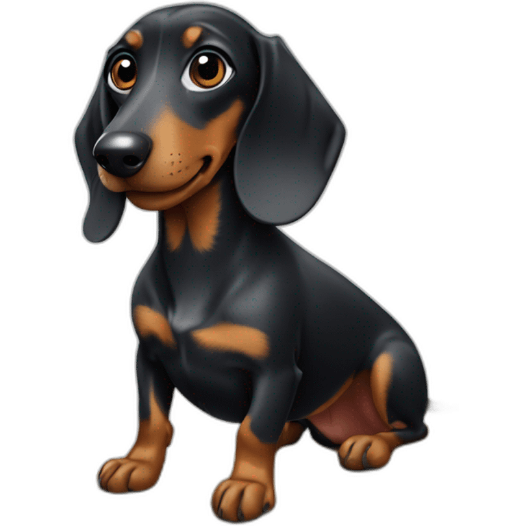 Black Dachshund with a gray spot on the face and gray eyes on a surfboard emoji