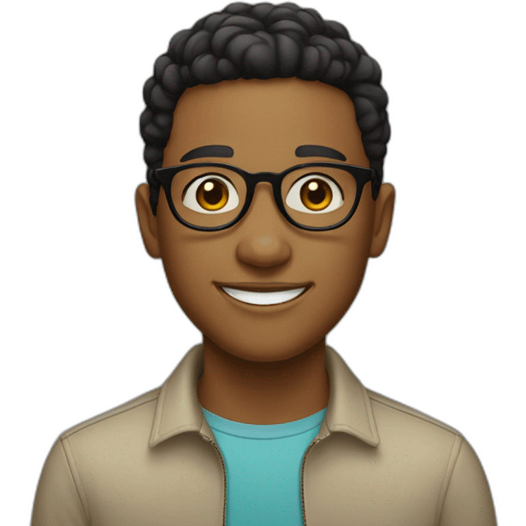 A boy with short hair and light skin wearing small black-rimmed round glasses smiling emoji