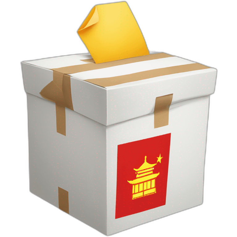 a big sized box with a mark of flag of china, 30 degree rotated to the left emoji