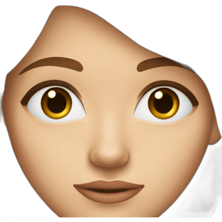 young woman with brown hair, blue almond-shaped eyes, thin eyebrows and earring emoji