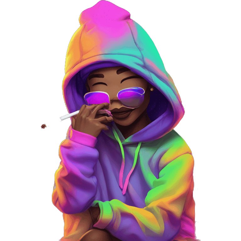 Multicoloured neon person smoking wearing hoodie dancing hip hop bucket hat tropical Skater fashion aesthetic baggy clothes graphic t shirt 420 emoji