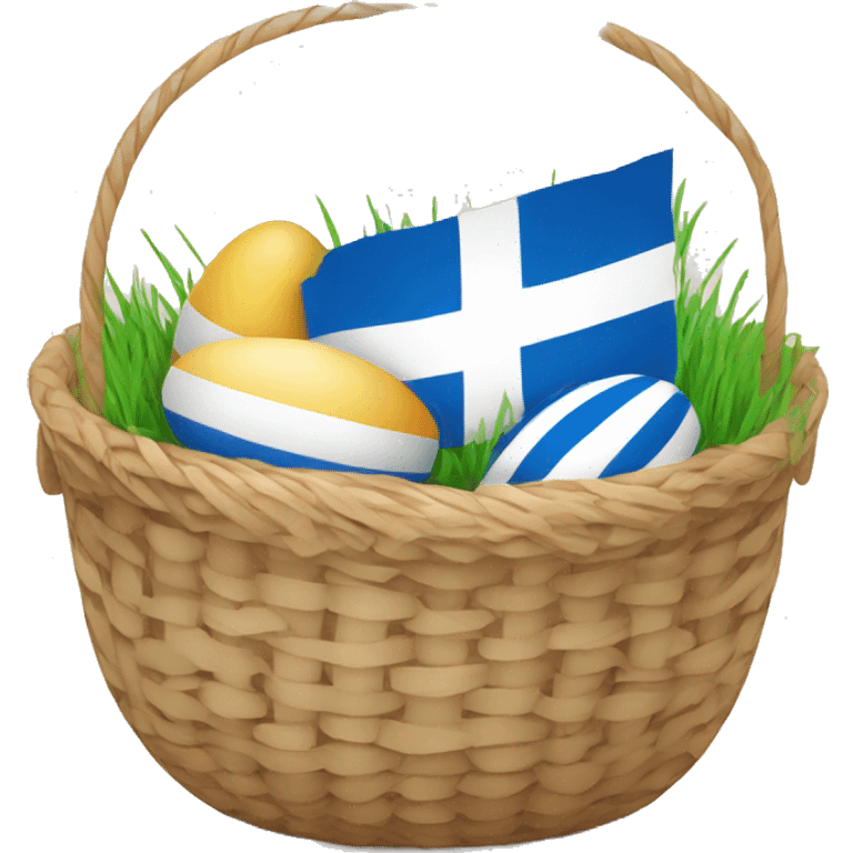 easter basket with greek and european flag eggs emoji