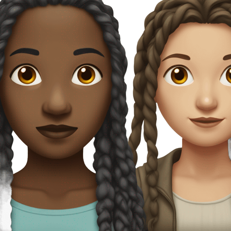 White woman with long brown hair and black woman with short dreadlocks emoji