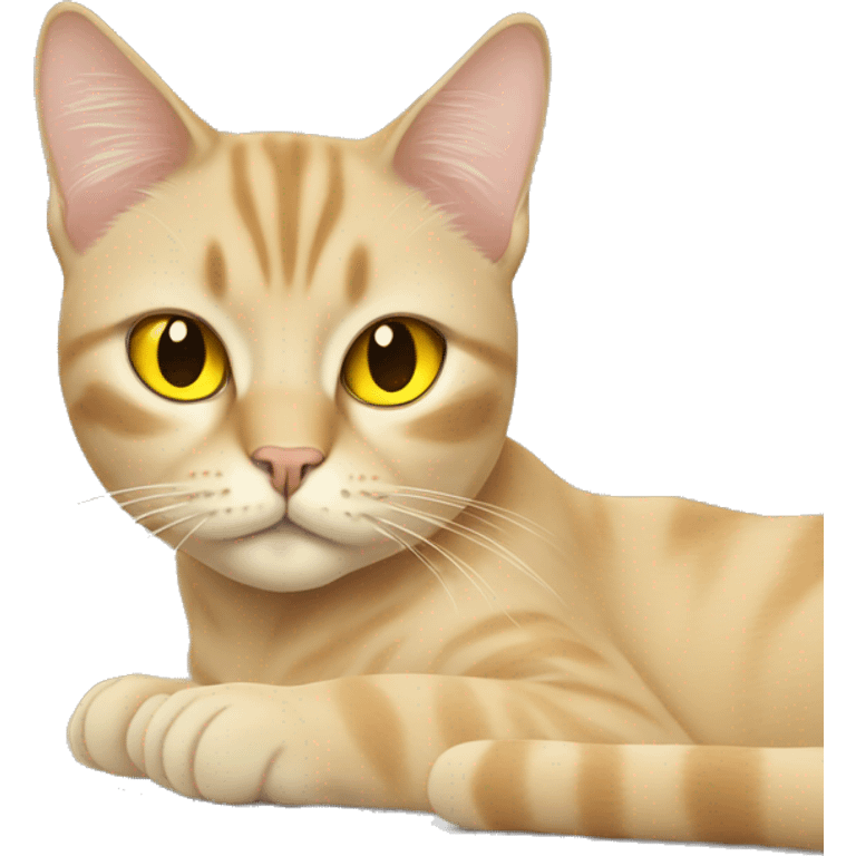 a beige cat with yellow eyes laying on laptop emoji