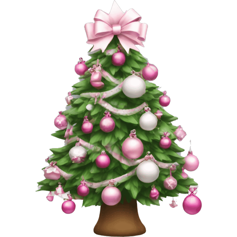 A Christmas tree with bows and pink and white ornaments  emoji