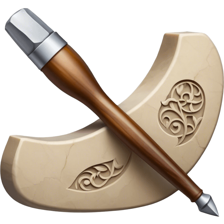 Carving icon, stone, bone, and horn with detailed patterns, carving tools like chisel and awl, minimalistic style, clean lines, transparent background. emoji