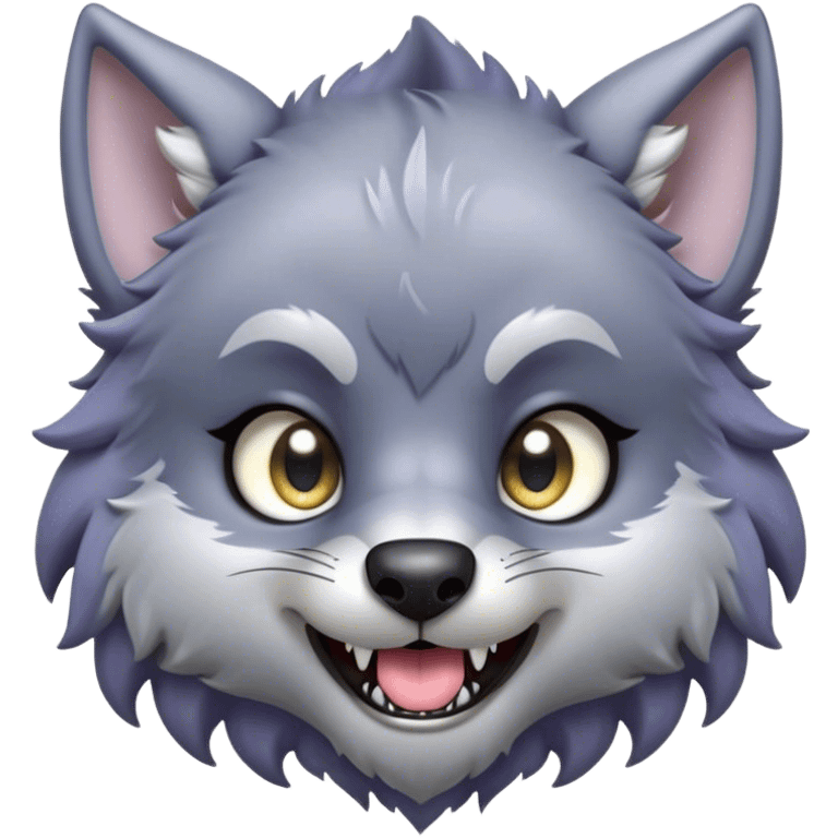 Cinematic Cute Werewolf Portrait Emoji, with a cuddly, miniature lupine form in soft moonlit grays and silvers, featuring oversized sparkling eyes and a sweet, endearing snarl, simplified yet irresistibly adorable, highly detailed with a gentle glowing outline that captures the playful, heartwarming essence of a little werewolf! emoji