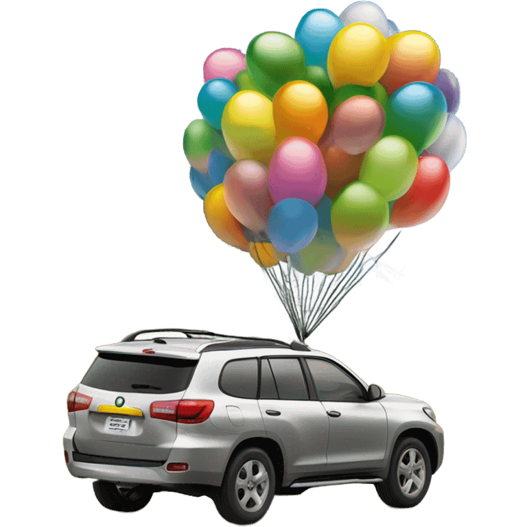 A SUV aventureira explora montanhas e florestas com um globo terrestre ao fundo e um carro em movimento na frente. emoji