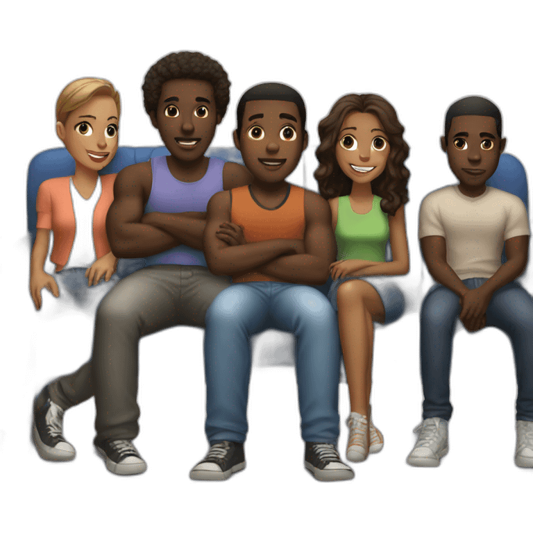 seven black guys and a girl on a coach emoji