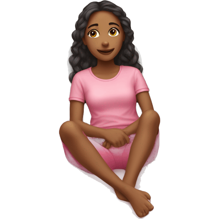 Girl relaxing on her bed, pink clothes, cute simple bed emoji