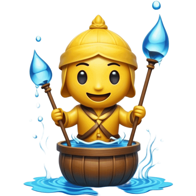 Cinematic Realistic Water Puppetry Pop Culture Emoji, depicted as a whimsical scene of traditional water puppetry rendered with dynamic textures and playful lighting. emoji