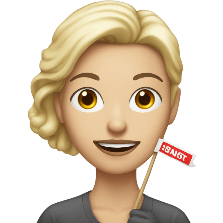 white woman holding placard on stick emoji