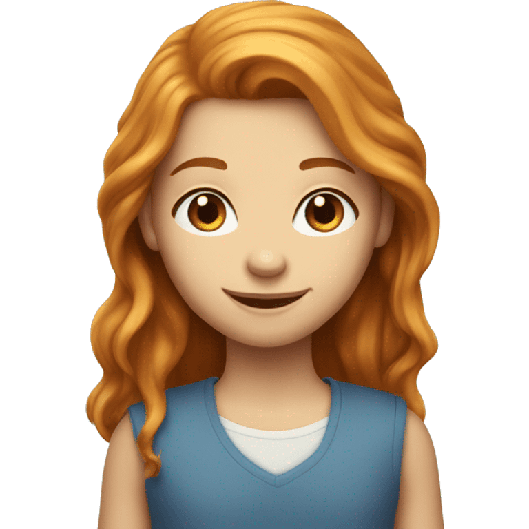 smiling girl with Ginger long hair and blue eyes  emoji