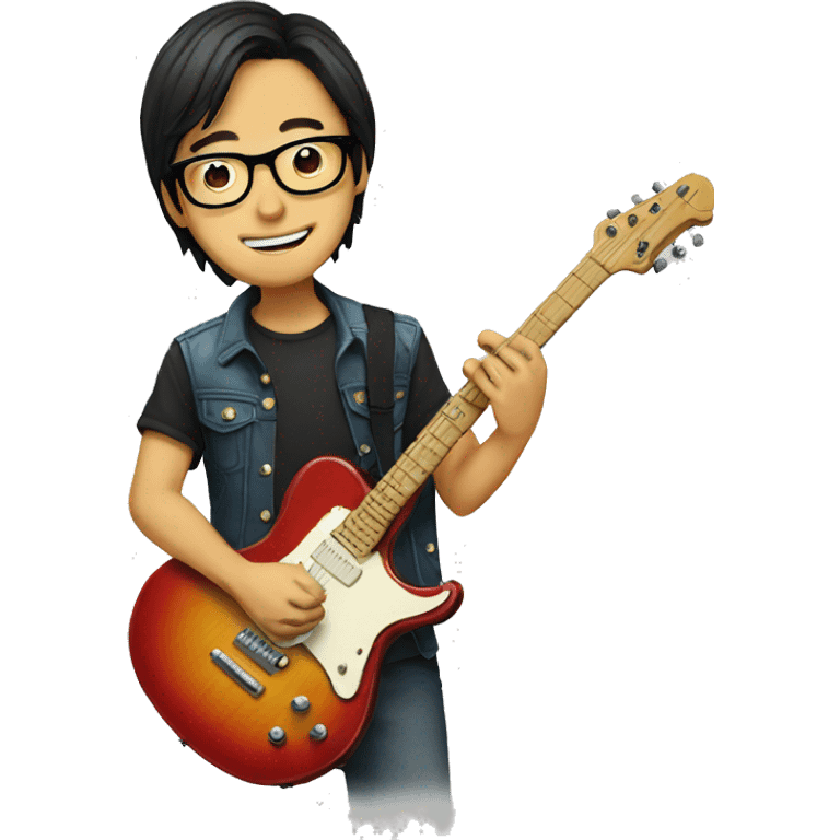 guitarist with glasses and guitar asian emoji