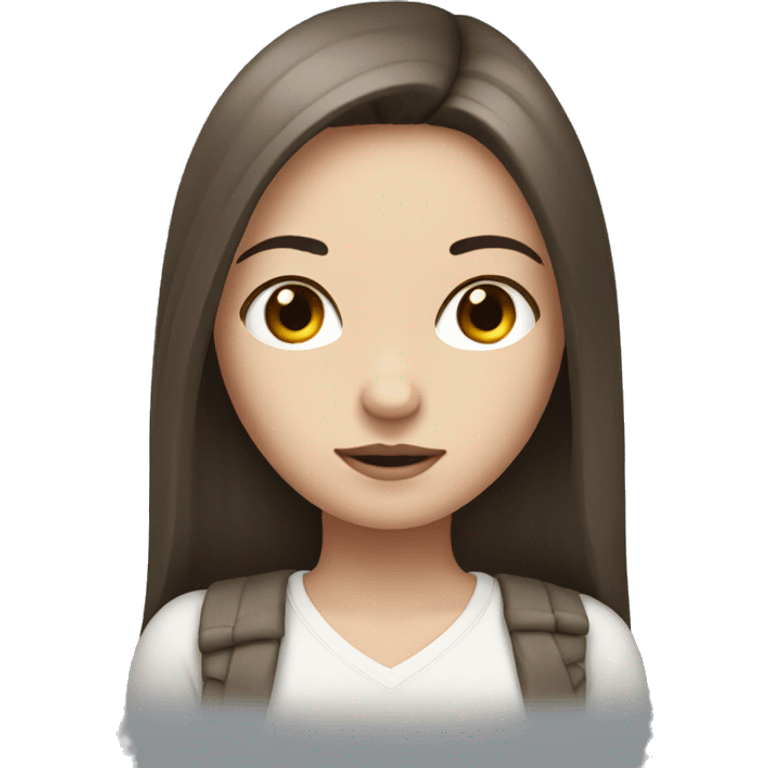 A girl with darl brown straight hair and white skin  emoji