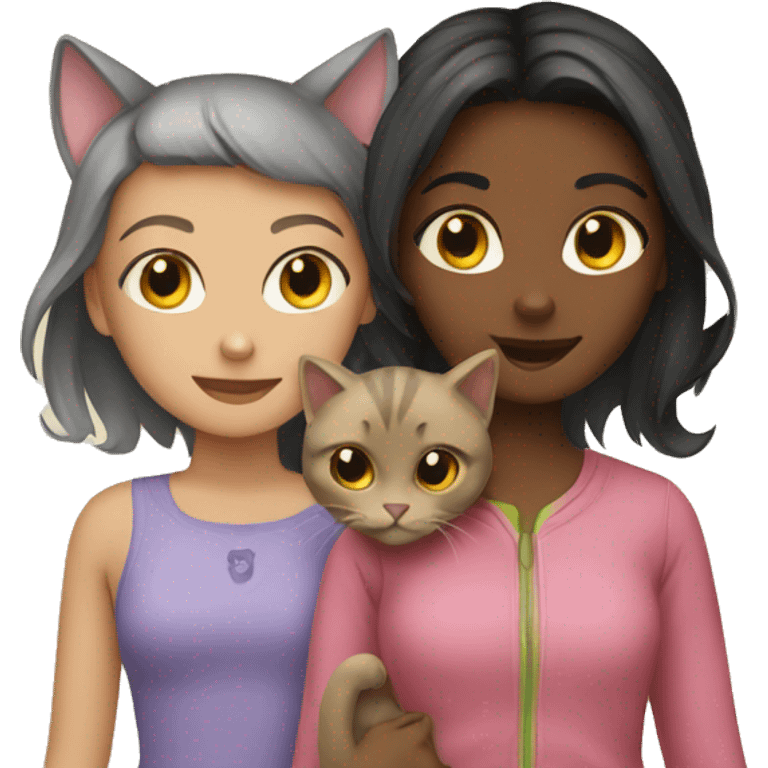 Two girls and two cats emoji