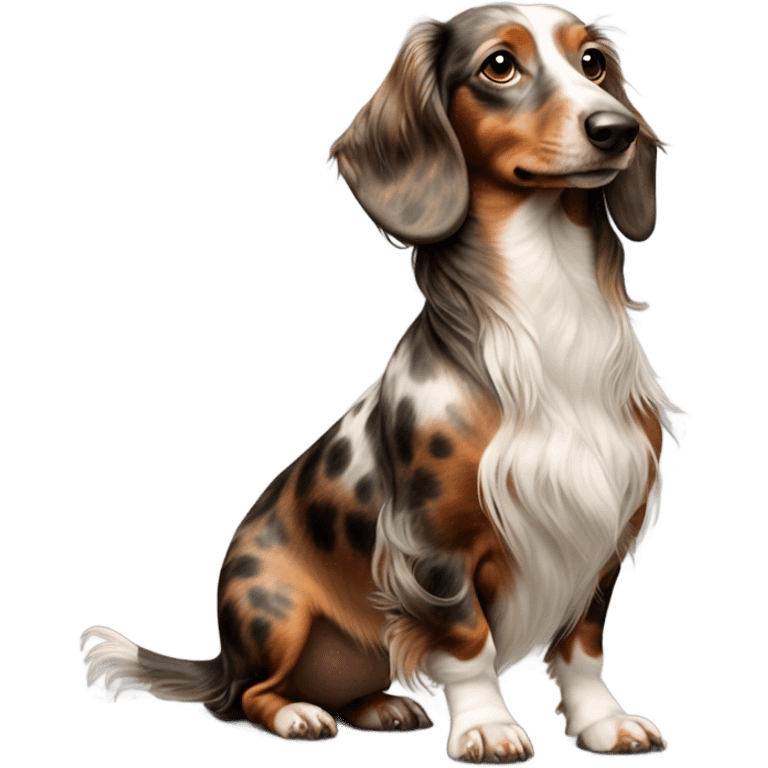 brown Merle long haired Dachshund full body emoji