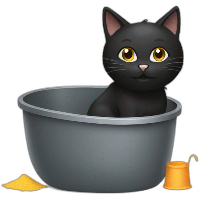 black cat cleaning a litter box emoji