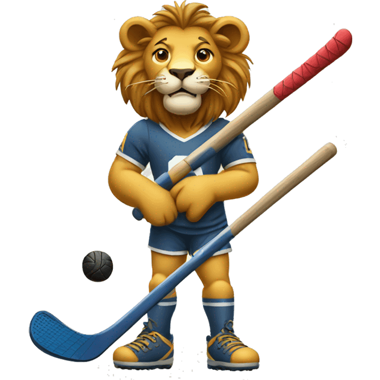 a lion holding a field hockey stick emoji