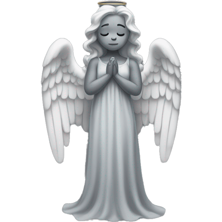 full body gray statue of angel with wings, a long dress, and gray skin. Her hands should be covering her eyes like she's crying.  emoji