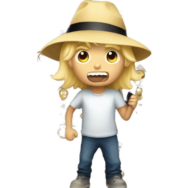 blond boy with hat scared Flashlight in hand spooky halloween emoji