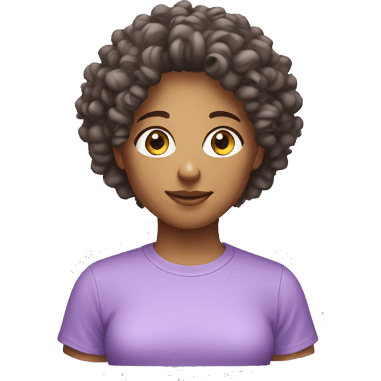 curly hair woman with lilac t shirt emoji