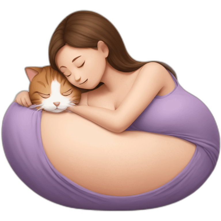 Cat sleeping in the belly of pregnant woman emoji