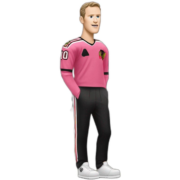 Jonathan Toews standing in front of pink mansion emoji