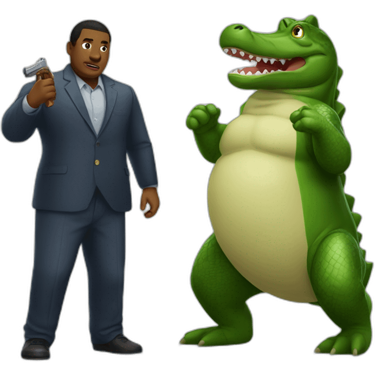 a fat black man fighting an alligator emoji