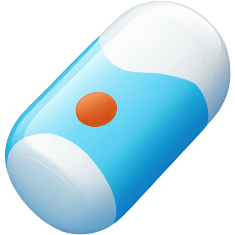 A one capsule-shaped pill, positioned at an angle.: one half is blue, and the other half is white. emoji