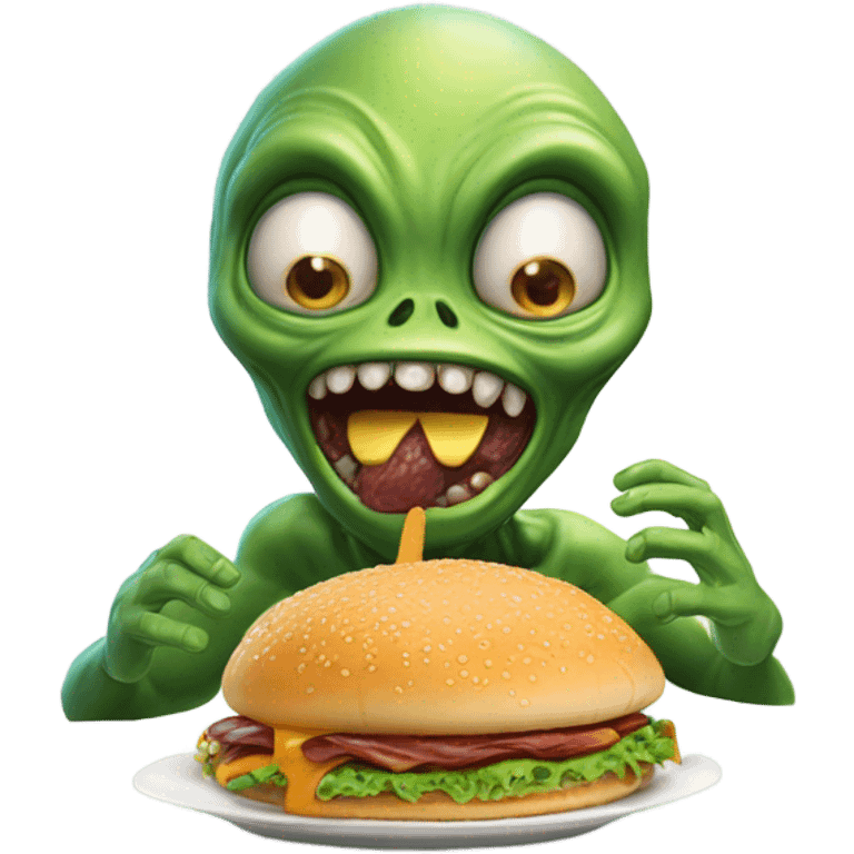 Alien a comer hambúrguer  emoji