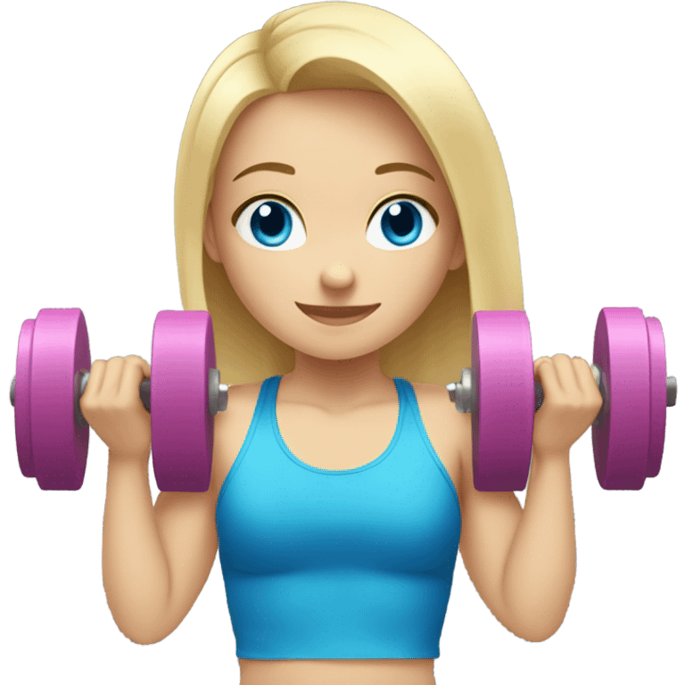 Blonde hair blue eyes girl lifting weights emoji