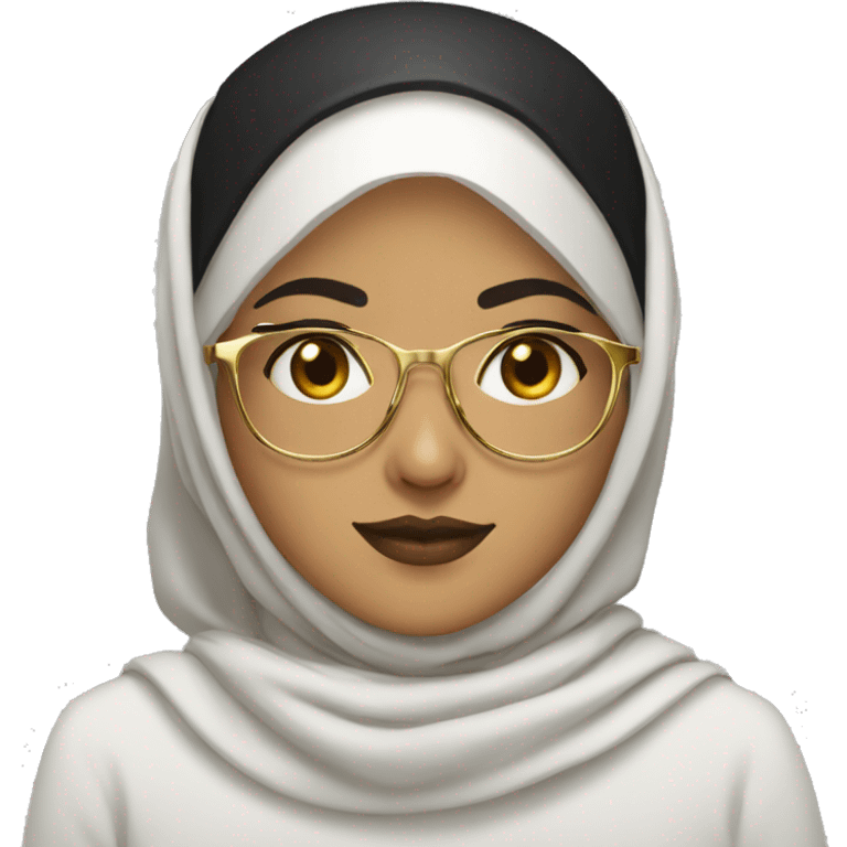 Algerian girl with black hijab and golden squared glasses emoji