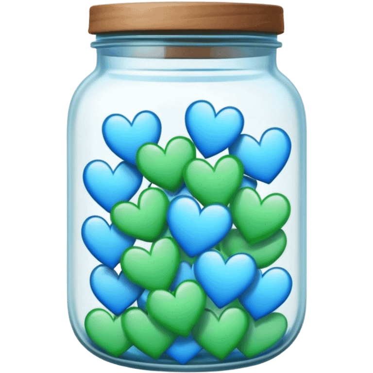 Jar full of blue and green hearts emoji